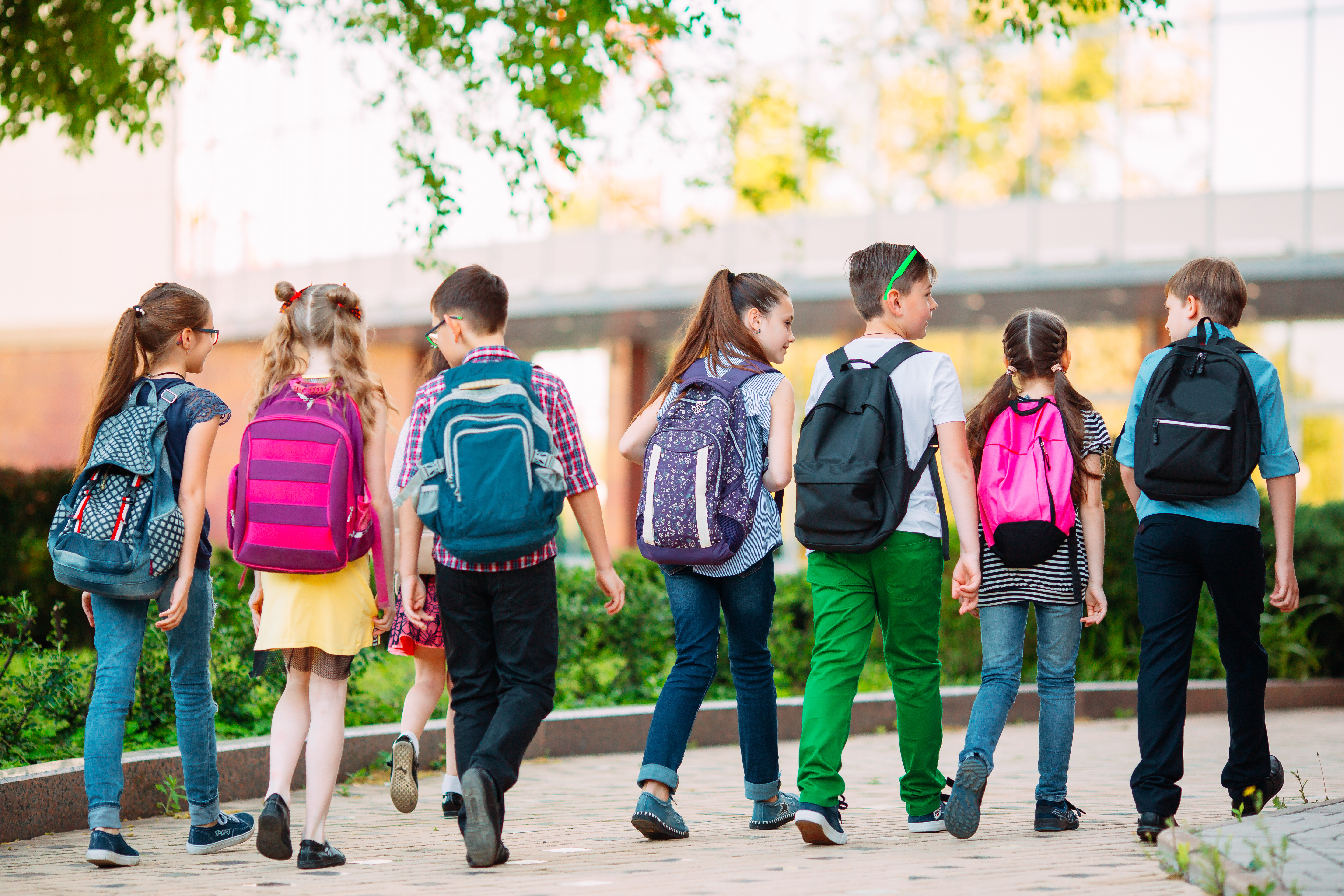 Group of kids going to school together. 